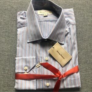 Tommy Bahama Striped Long Sleeve Shirt Mens Light Blue Size 16 NWT